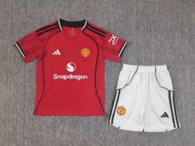 25-26 Man United Home Kids Soccer Jerseys