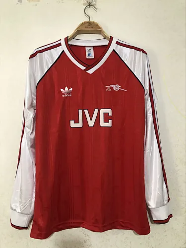 Camisolas de futebol de manga comprida do Arsenal para jogo em casa, modelo 88/90