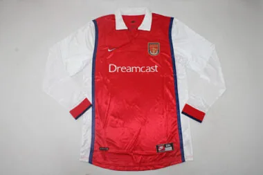 Camisolas de futebol retro de manga comprida do Arsenal para jogos em casa, época 99/00
