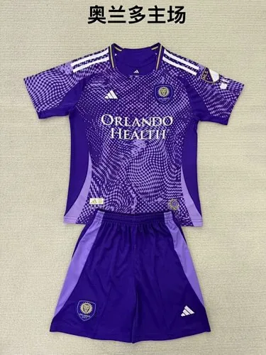 Portada del álbum Camisetas de fútbol infantiles del Orlando City para partidos en casa, tallas 25-26
