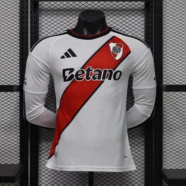 Albumhoes van het River Plate-thuisshirt met lange mouwen uit het seizoen 2026/27, spelersversie